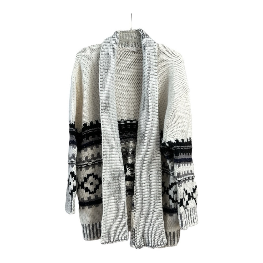 Gap Fairisle Cozy Knit Open Front Cardigan - Cream and Black, M/L